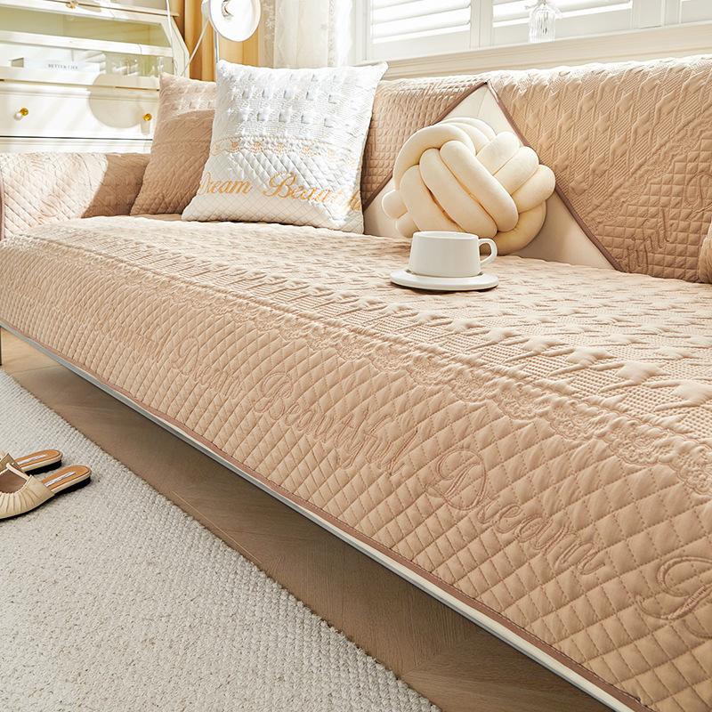 Washed Cotton Embroidered Sofa Cushion Household Anti Slip Combination Sofa Cover Living Room Seat Backrest Solid Color Sofa Mat
