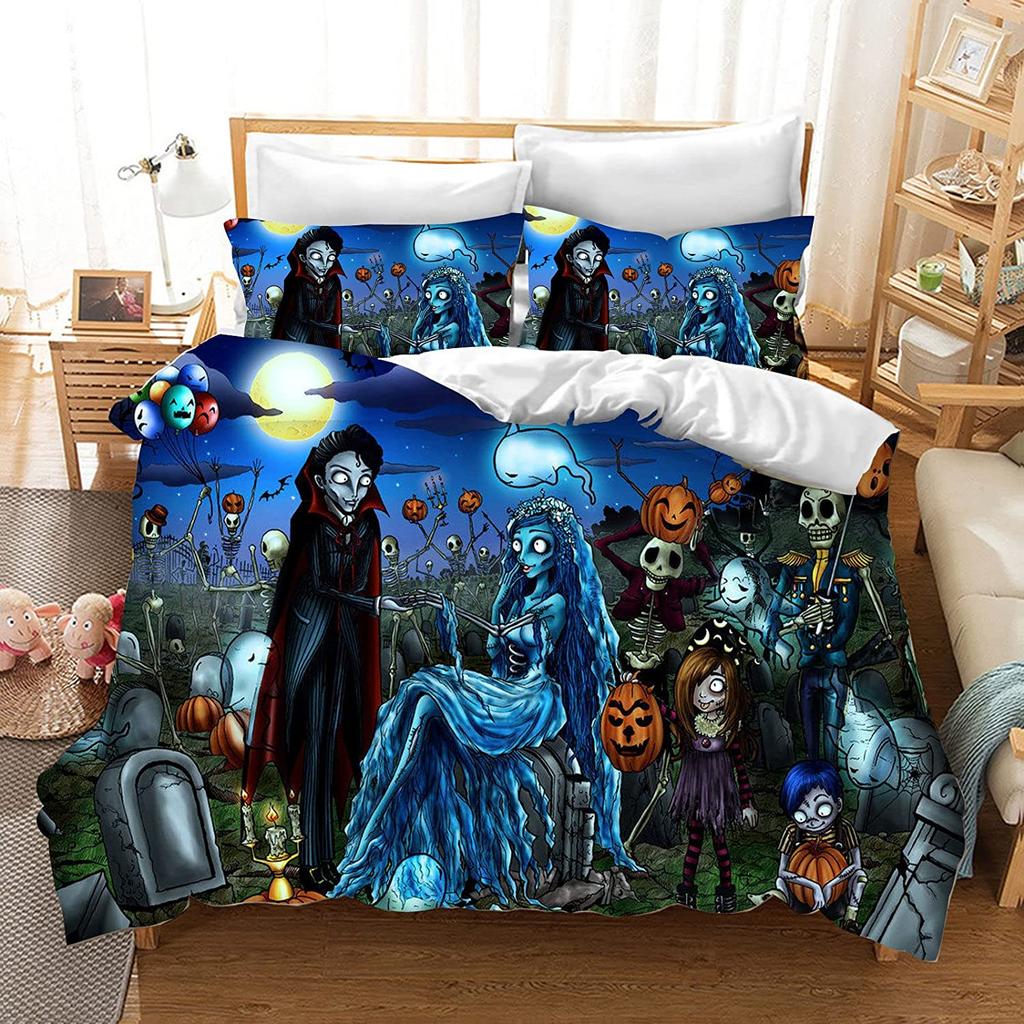 Jack Skellington Anime Bedroom Duvet Cover Set Comforte Printed Cartoon Twin Size Bedding Sets Christmas Gifts 3-piece