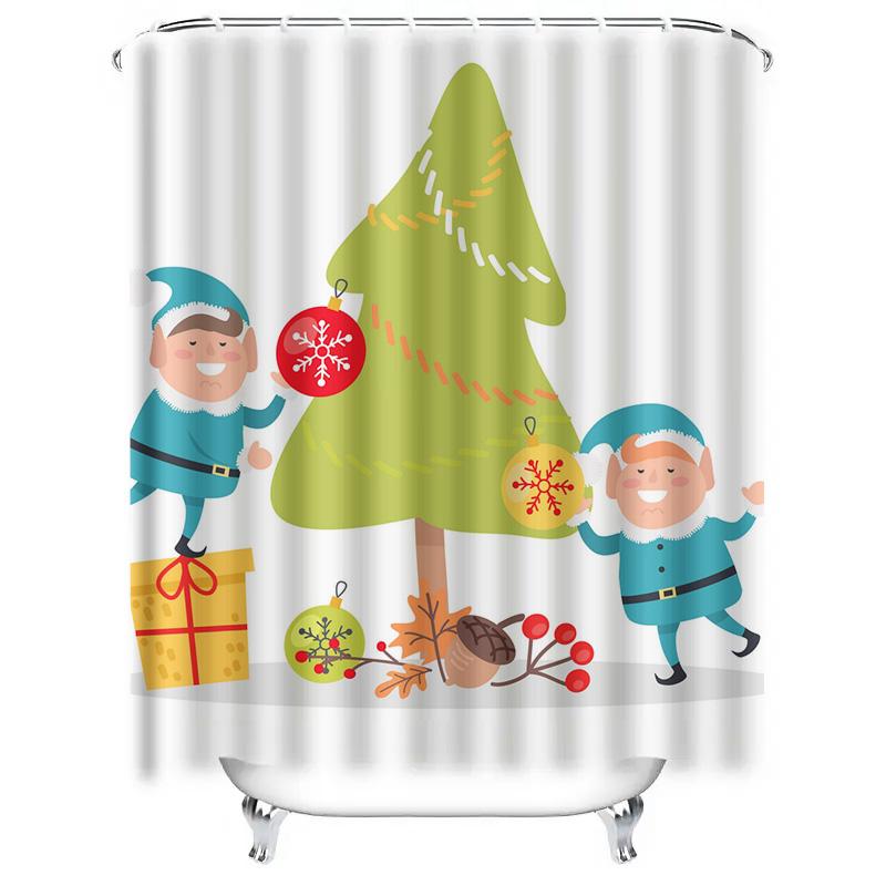 Tu Festive Holiday Shower Curtain Christmas Trees Snowflakes Reindeer Pattern Waterproof Decor Bathroom Set Modern Style Home Te
