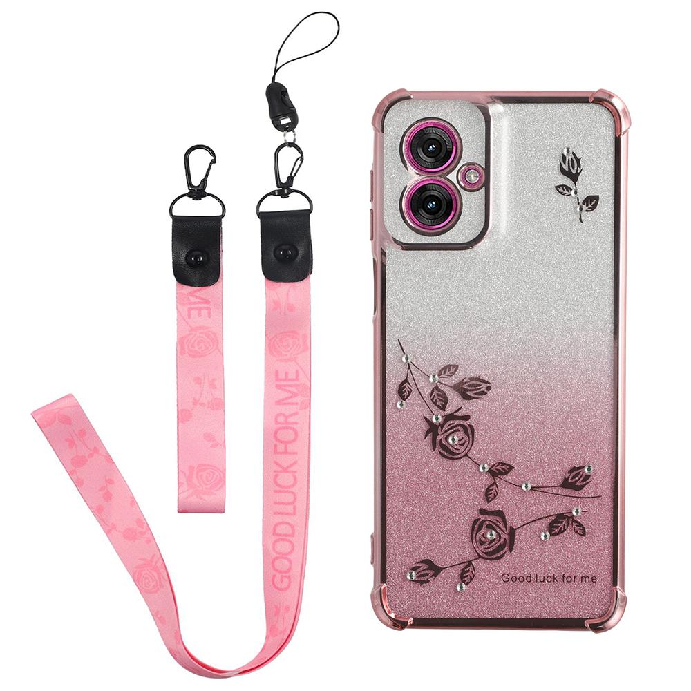 

KADEM For Motorola Moto G55 5G Case Flower Pattern TPU Gradient Phone Cover with Lanyards Rose Gold