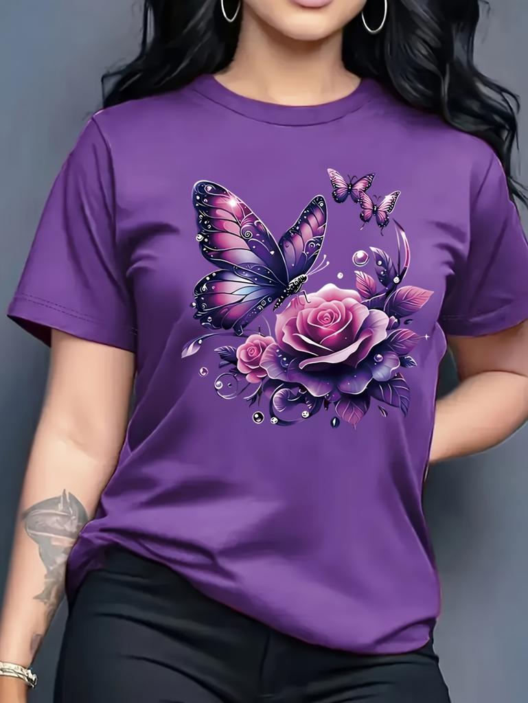 New Butterfly Print T-Shirt Women Printed European Style Short Sleeve Round Neck Tops Oversized T Shirt Summer Women Clothing