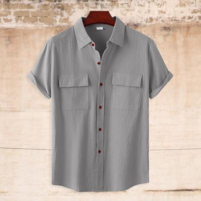 Men Shirt Solid Color Single-breasted Loose Type Casual Flap Pockets Summer Tops Daily Clothes