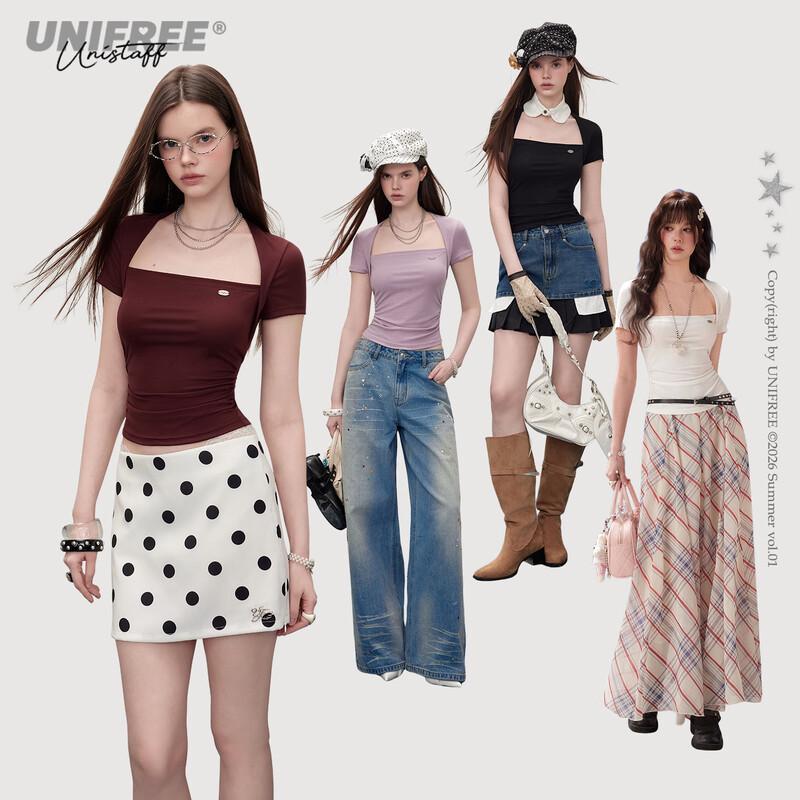 UNIFREE Faux Two-Piece Square Collar Slim-Fit T-Shirt XXL