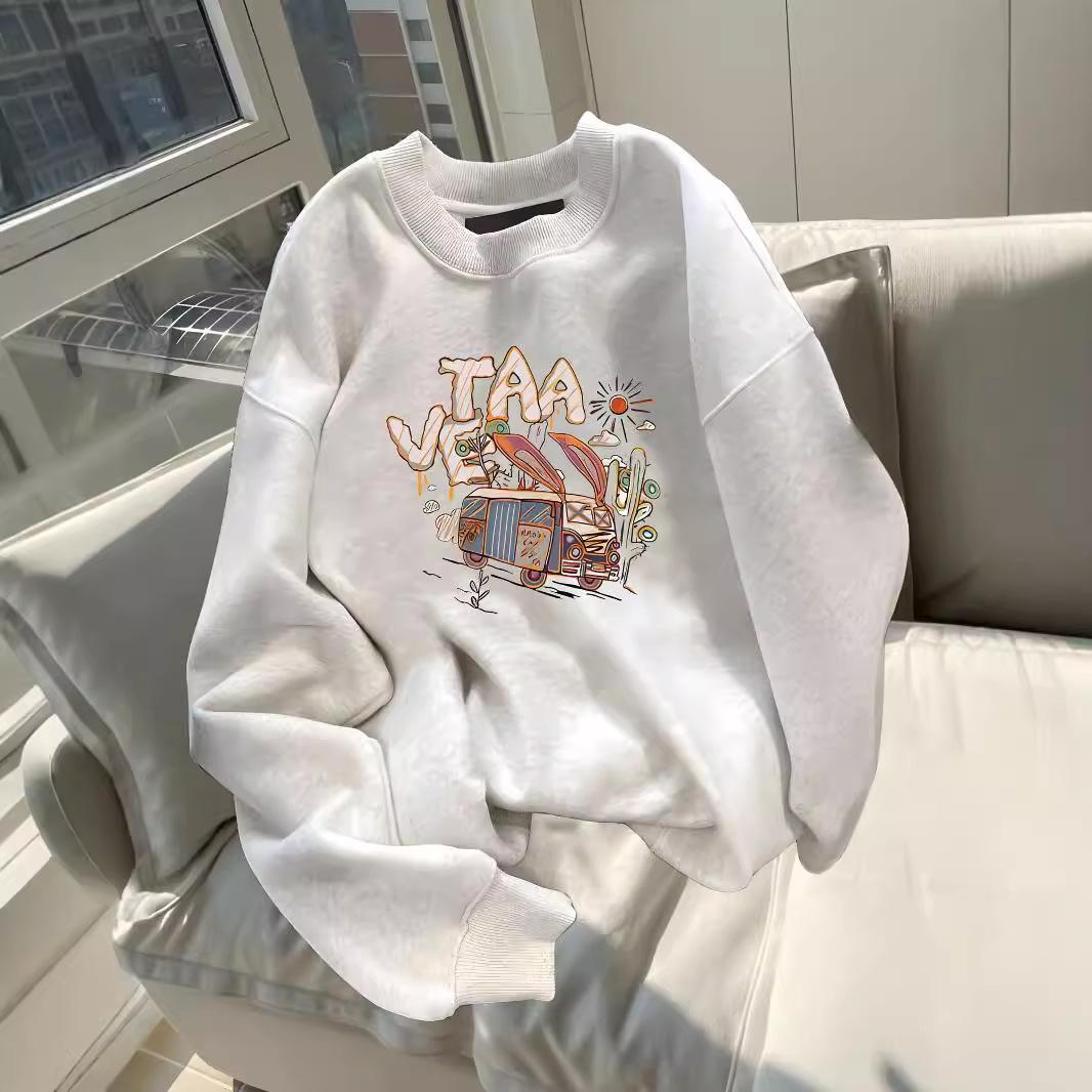 

Осенне-зимний круглый вырез большого размера свободный женский парный свитер с длинным рукавом с подкладкой XL