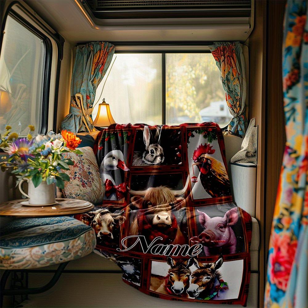 Farm Animals Blanketcustomize Your Name Lightweight Comfortable And Stylish Blanket For Travel Bed Home Chair Office Sofa And Camping All Season