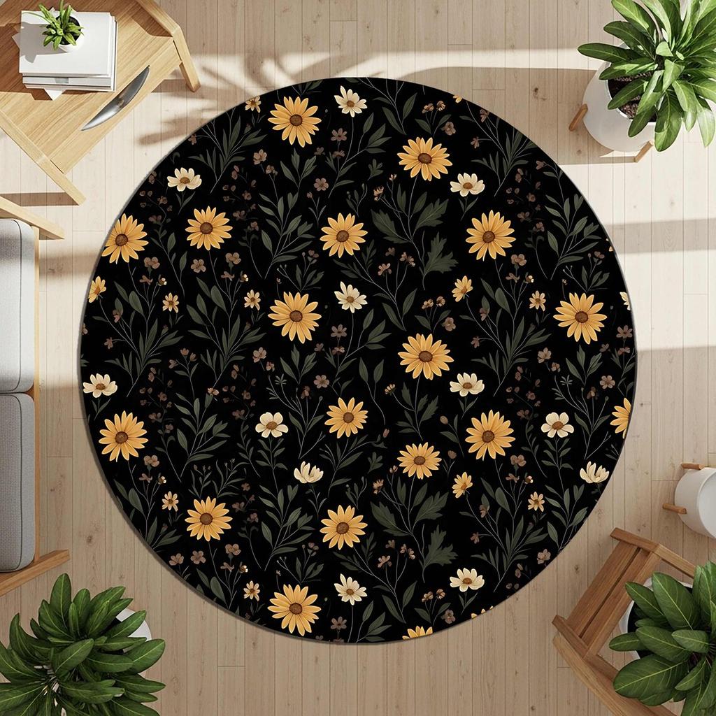 Vintage Floral Round Rug Print Round Area Rug Carpet for Home Living Room Rug Bedroom Sofa Doormat Kitchen Non-slip Floor Mat