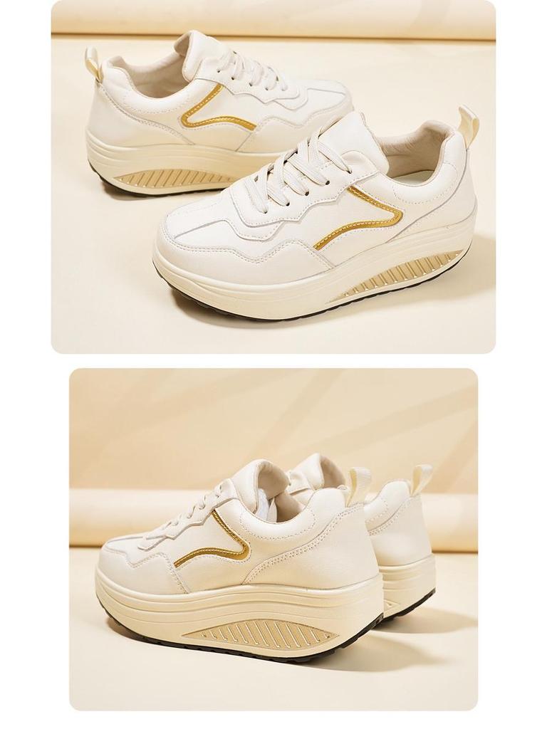 Echtes Leder Dicke Sohle Höhenvergrößernde Sneaker - Lässige Rocker Sportschuhe für Frühling und Herbst