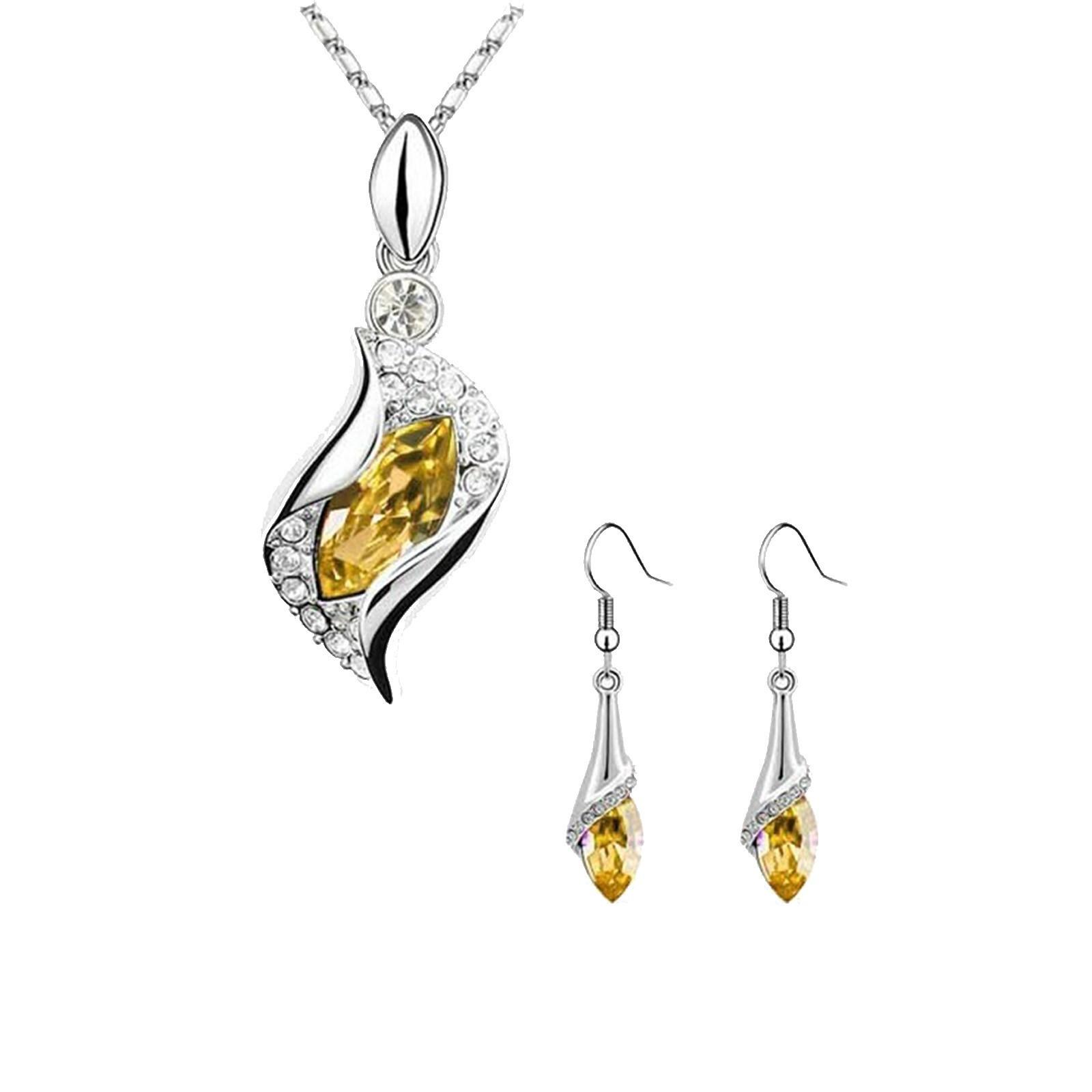 

Elegant Blue Crystal Pendant Necklace and Earrings Set for Women Silver Plated Jewelry Gift One Size жёлтый