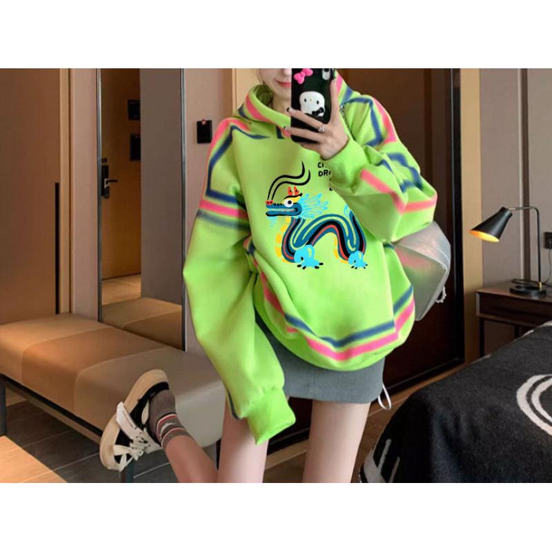 Женский зеленый худи - ВеснаОсень 2024 Европейский миниатюрный стиль Флис свободного кроя Толстая куртка в ленивом стиле Large 2940₽