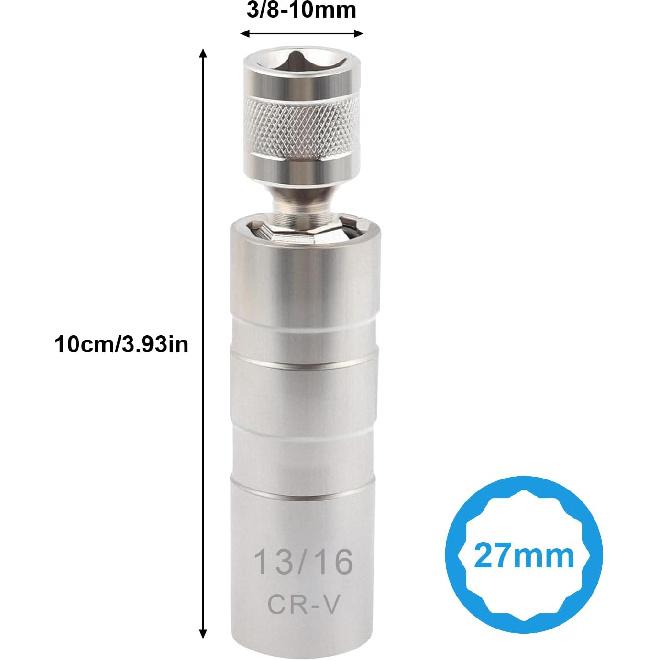 13/16" Spark Plug Socket Set,Thin Walled Magnetic Spark Plug Socket,Car Accessories Universal Joint 3/8" Drive 12 Point Swivel Socket Removal Tool