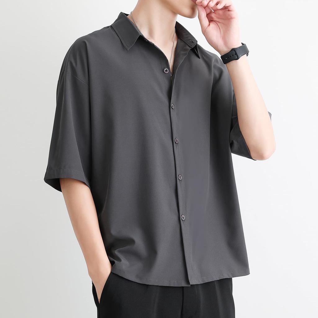 Shirts for Half Short Large Solid Quick Summer Gray 3XL [Culeevp] Men, Sleeves, Sleeves, Sizes, Color, Drying, Soft, Lightweight, Clothes, Men's