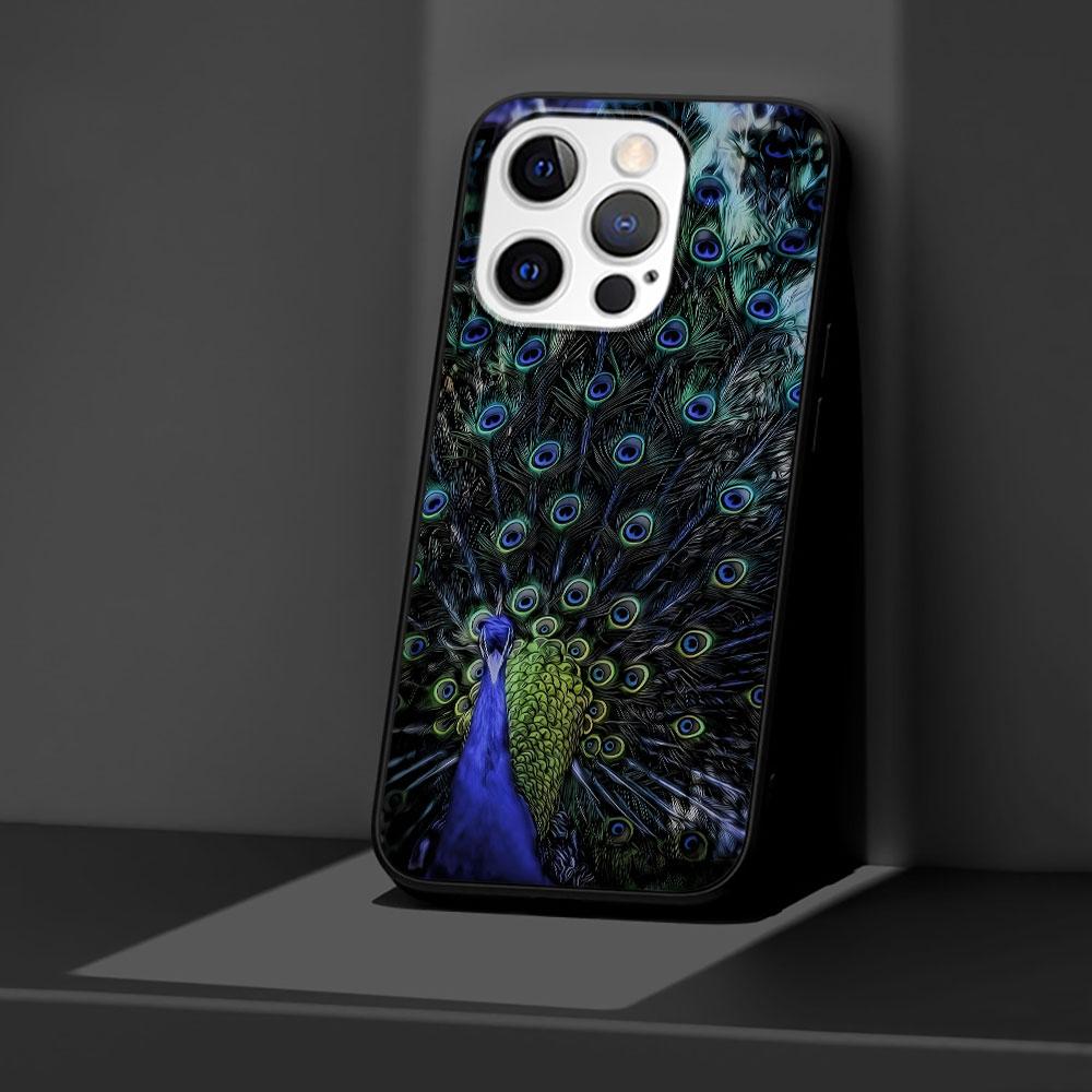 Peacock Feathers Case for Apple iPhone 14 11 7 SE 2020 8 X XS 13 12 Mini XR 15 Pro Max Silicone Black Soft Phone Cover