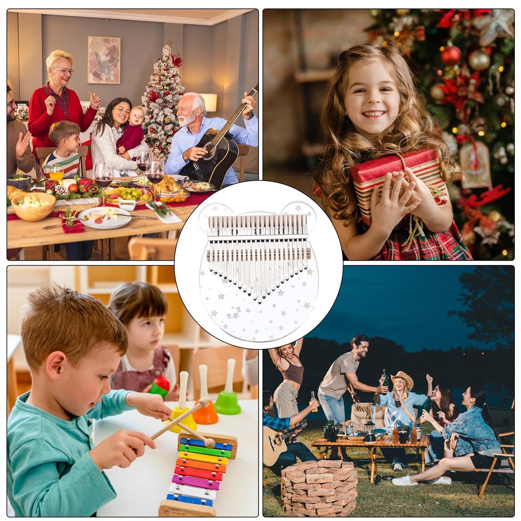 uxcell 21-Key Thumb Piano, Transparent Star Bear Portable Finger Piano, Carrying Box, Music Stickers, Tuning Mallet, Cleaning Cloth, Gift