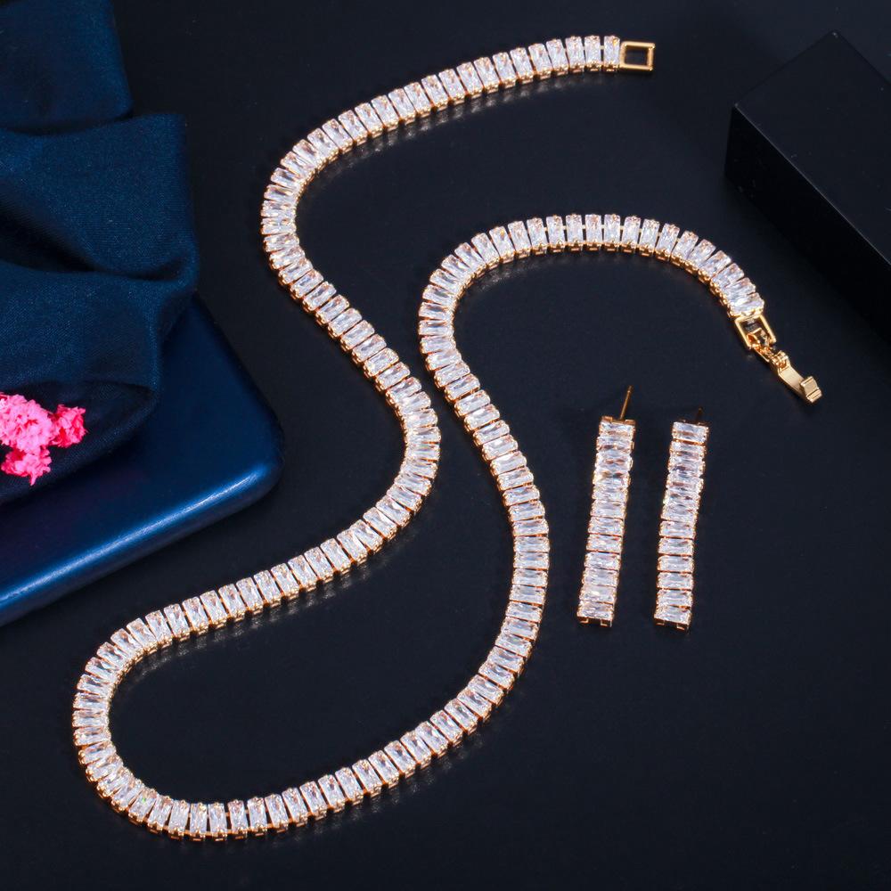 Popular Accessories Zircon Necklace Earrings Set Chain Wedding Dress Wedding Accessories