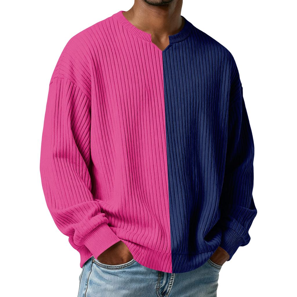 Herrfärg,Färgblockerad Snygg V-ringad Ribbstickad Långärmad T-shirt