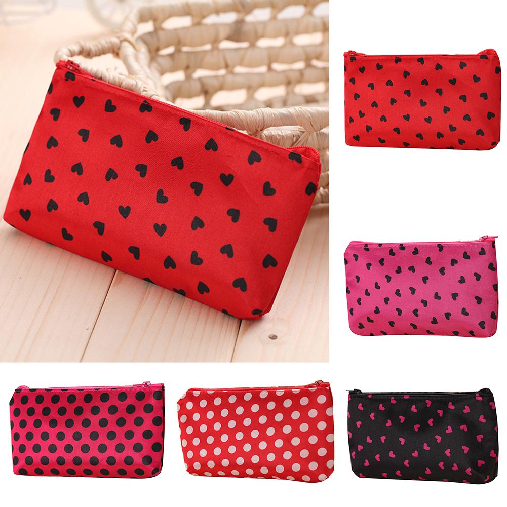 Yousheng Case Heart Dot Print Toiletry Wash Organizer Portable Travel Cosmetic Bag Makeup