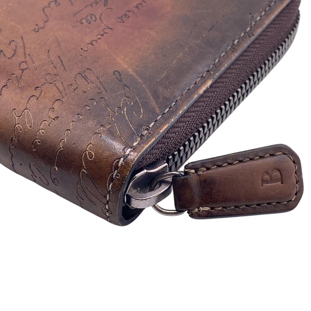 Berluti Zip Around leather Calligraphy Purse Brown leather mens Used