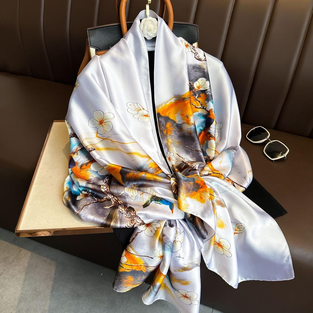 New Long Silk Scarf Women Print Hair Neck Square Office Ladies Shawl Bandanna Muslim Hijab Handkerchief Muffler Foulard Female