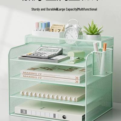 Large Capacity Metal Desktop File Organizer - A4 Paper Storage Rack & Office Desk Bookshelf