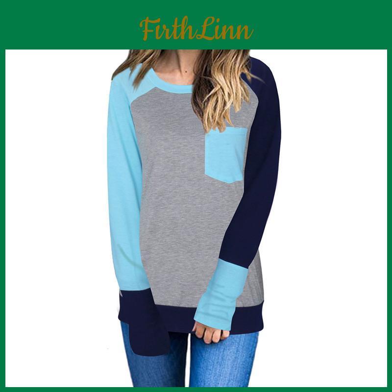 Comfortable Polyester Womens Tops With Pockets And Bright Color Options For Autumn