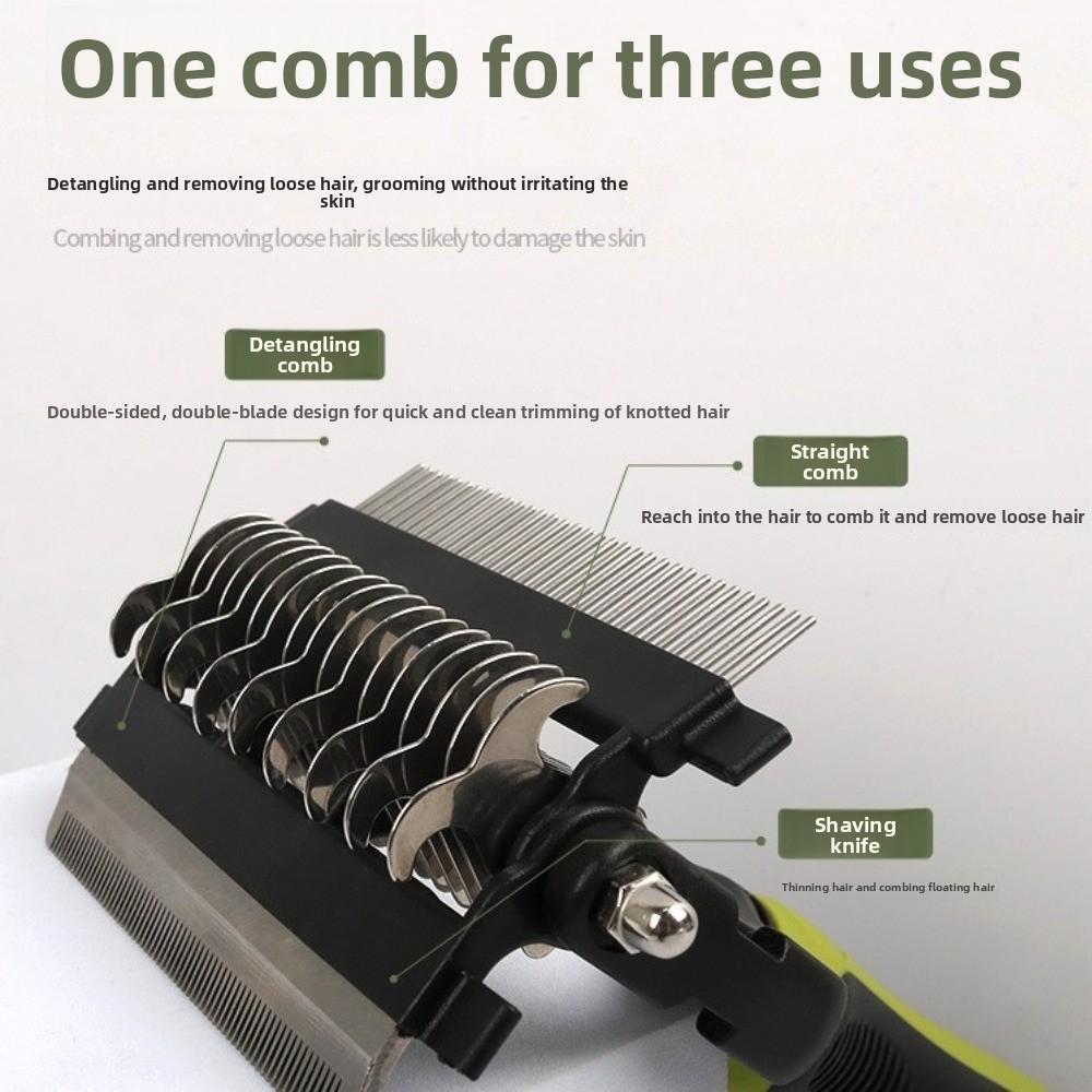 Multi-functional Dog Deshedding Brush Anti-slip TPR Handle Effective Pet Fur Knot Cutter Stainless Steel Blade Puppy Cat Comb