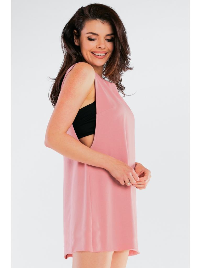 A-line cotton jersey mini dress with short sleeves, pink M