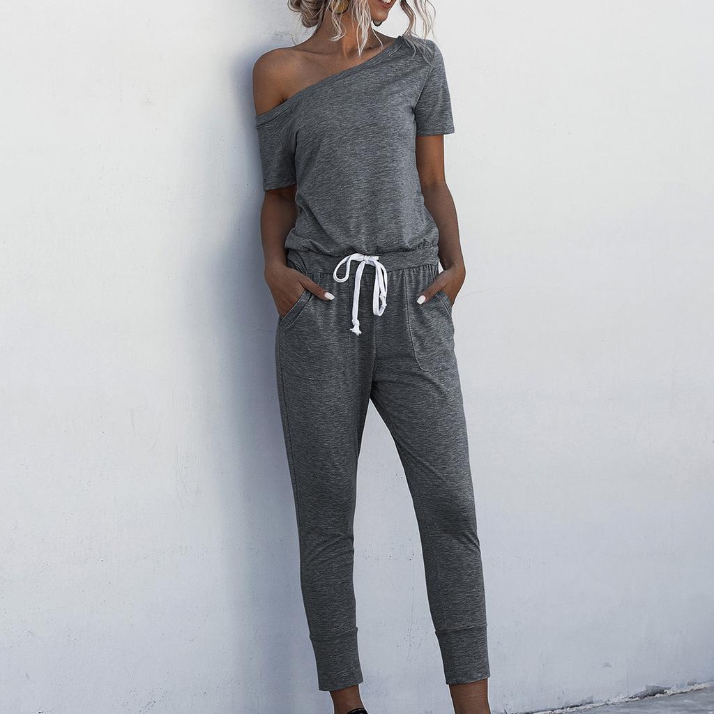 Women Casual Fashion Color Off-the-Shoulder Jumpsuit