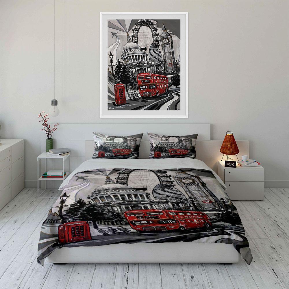 London landmarks and vehicles. Bedding sets Duvet cover sets Duvet covers Pillowcases(1 * Duvet Cover 2 * Pillowcases, without duvet insert)