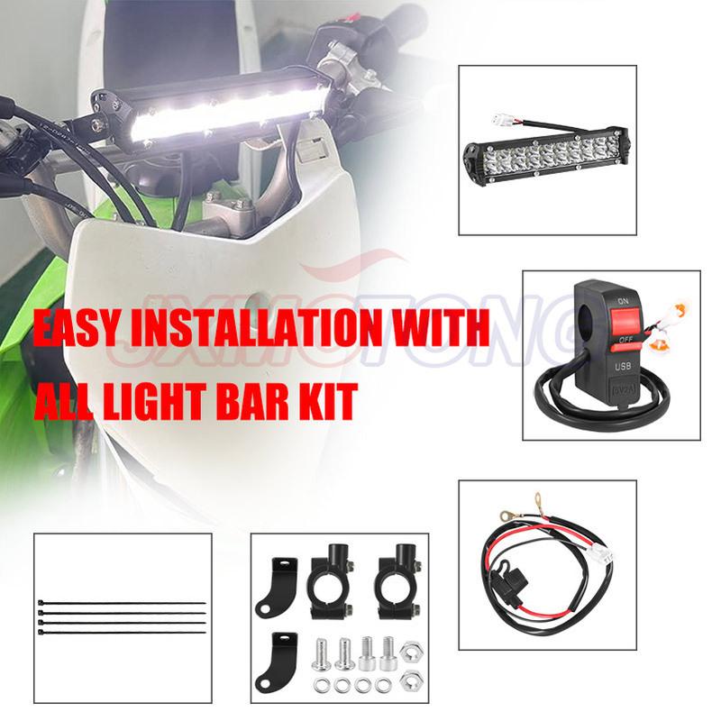 LED Headlight Motorcycle Handlebar LED Light Bar Set with USB Socket Charger for CRF110 KLX110 TTR110 YZ250F CRF230F CRF250R