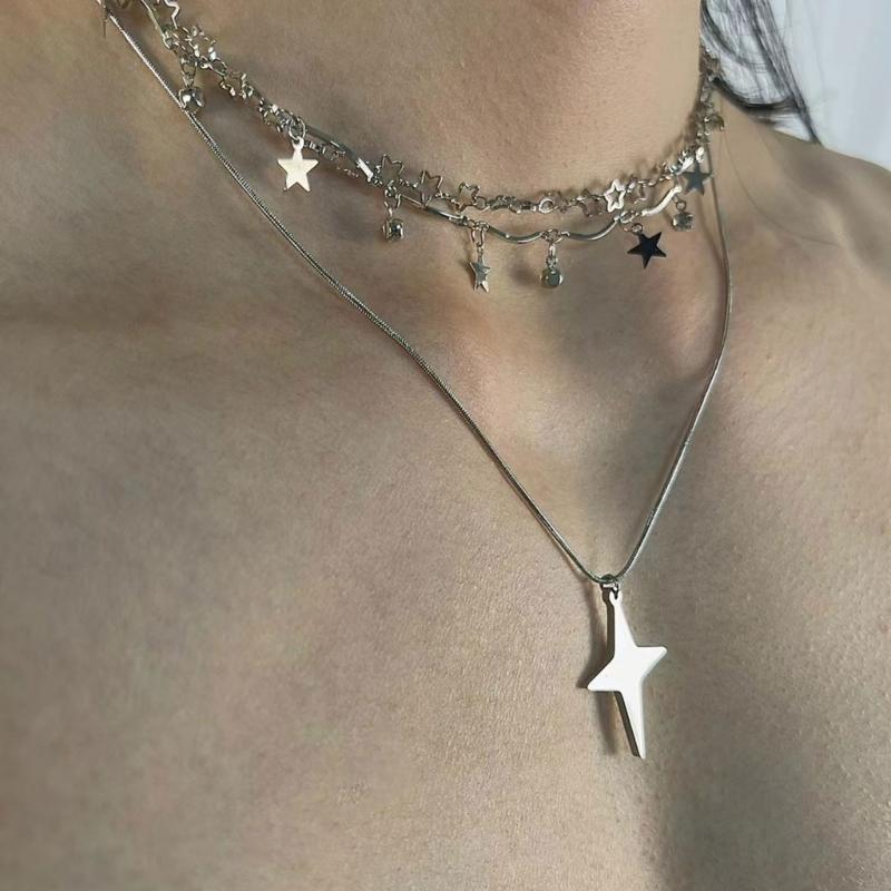 Simple Four Pointed Star Necklaces for Women Girls Cross Pendant Necklace Crucifix Choker Necklace Party Jewelry Gifts