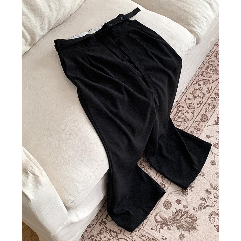 

26-Year Early Spring Ribbon Design Loose Western Trousers - Versatile, Fashionable Drape Floor-Length Pants for Women. M чорний