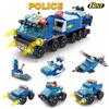 Mini size 6 In 1 Building Blocks DIY Police Car Fire Truck Castle Model Bricks Kids Educational Toys Gifts