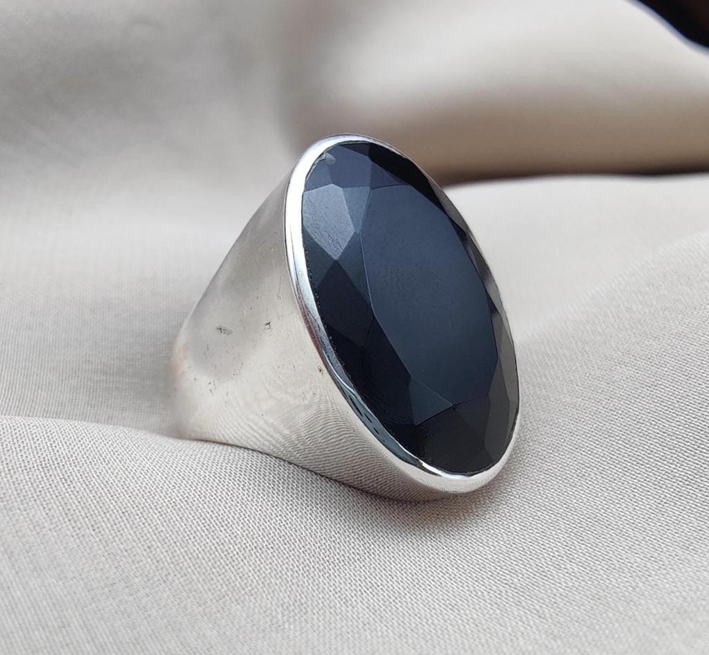 Black Onyx Ring: Handmade 925 Sterling Silver, Boho Gothic Style