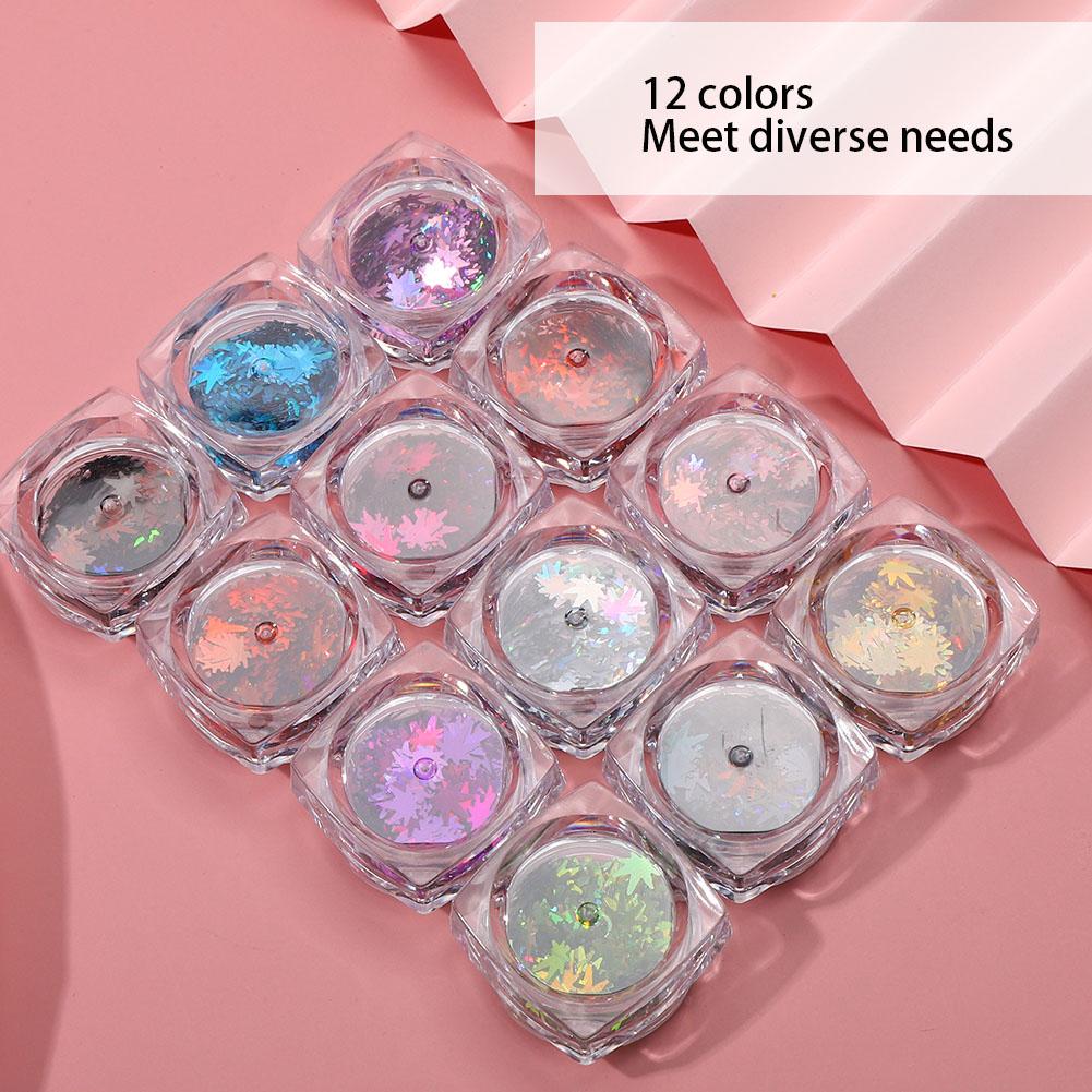 12 Farben Ahornblattförmige Nailart-Pailletten Nagel DIY Dekoration Glänzende Pailletteqt0273