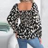 Herbst- und Winter Damen Casual Rüschen Quadratkragen Leopardenmuster Langarm Chiffonbluse