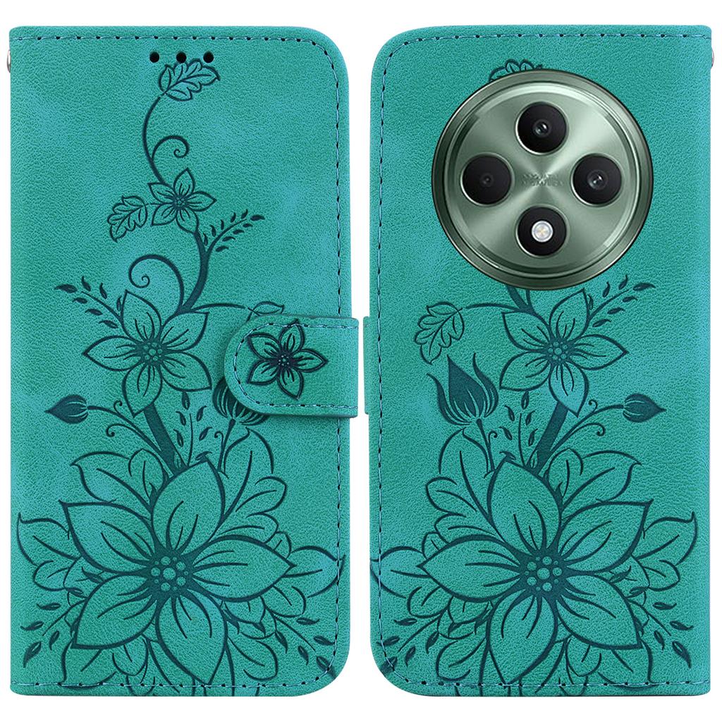 For Oppo Reno12 F 5G Case Lily Flower Imprint Leather Phone Cover with Stand
