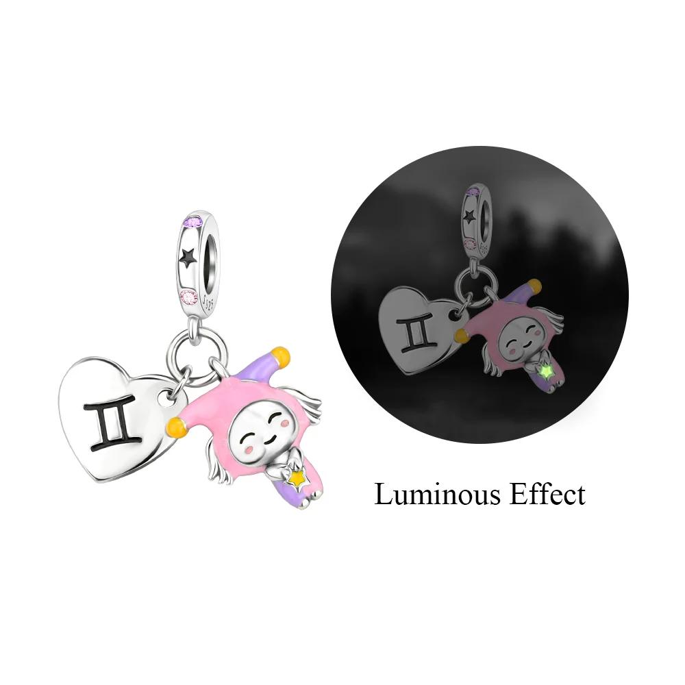 Original Copper Charms Lucky Signs Of The Zodiac Beads Luminous Stars Pendants Fit Bracelet Diy Fine Jewelry Gift