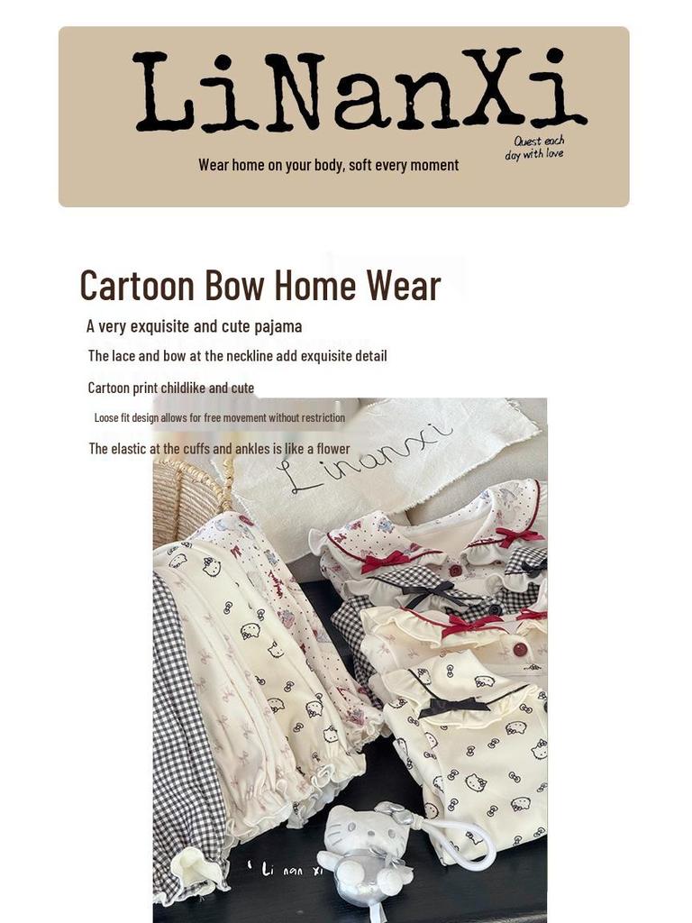 Girls' Autumn/Winter 2025 Fleece Pajama Set: Warm, Korean Style Bow Design for Small To Medium Children