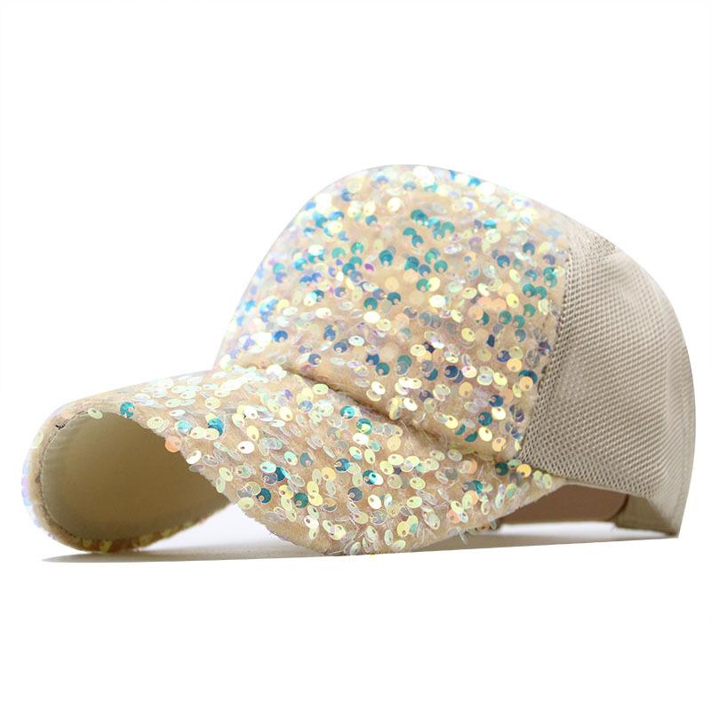 Summer Cap Sequined Hat Women'S Versatile Trendy Baseball Cap Outdoor Shade Mesh Cap Sun Protection