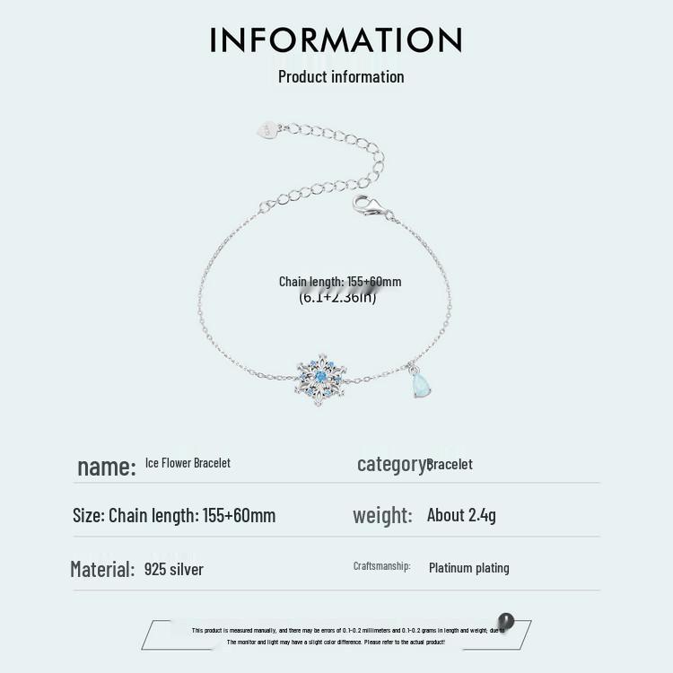 Everlove Sterling Silver Zircon Snowflake Bracelet - Adjustable Women's Christmas Jewelry