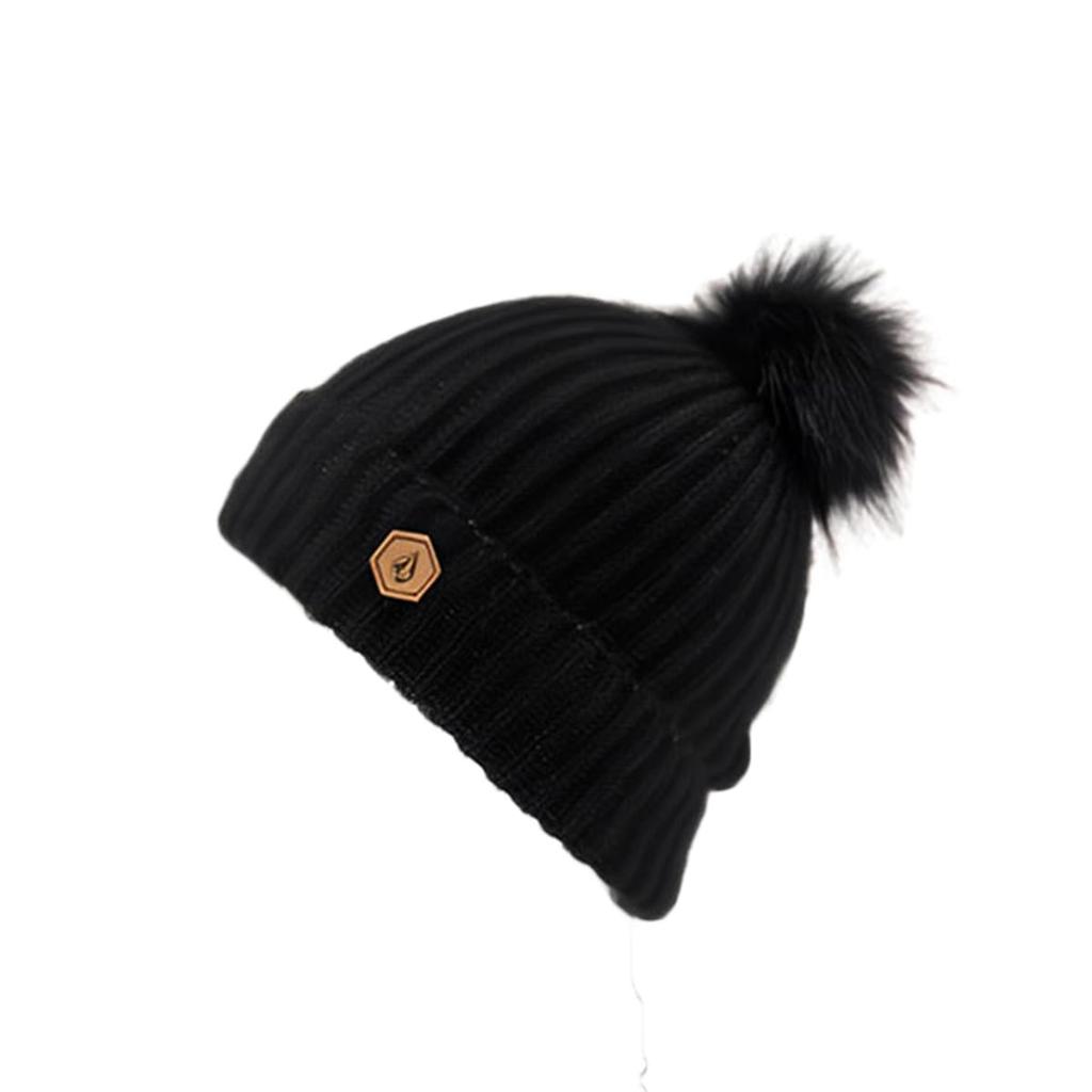 Knit Cap LYRA Hat BLACK [Volcom] Women's (with Pompom) [K5852402 / V.CO BEANIE] O/S