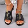 Summer New Outside Wear Sandals and Slippers Women's Casual Round Toe Open Toe Color Block Pleated Low Heel Flip-Flops