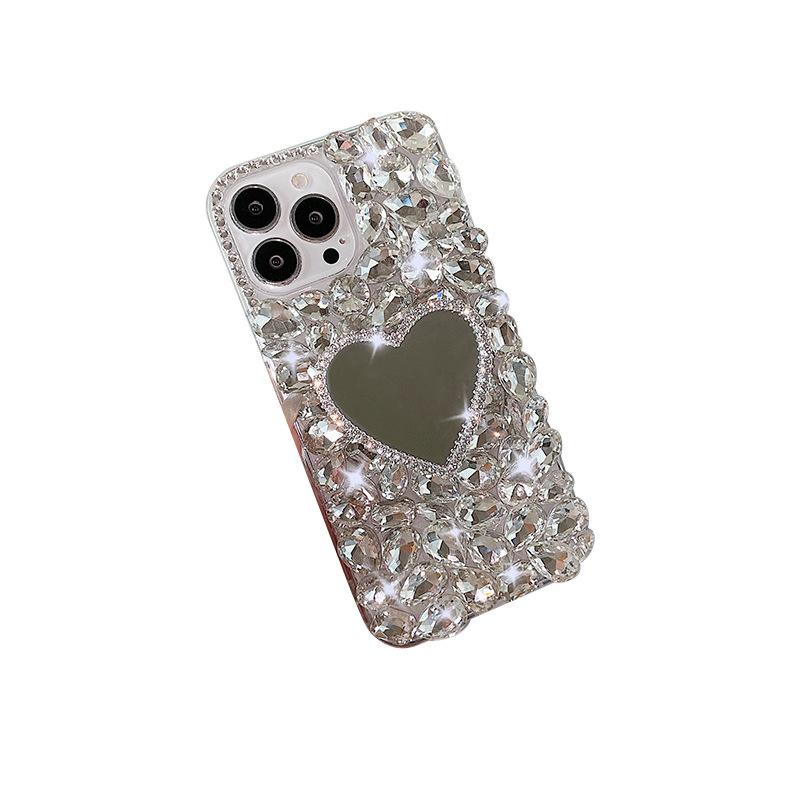 Applicable to Iphone16 rhinestone mirror Apple 17Pro mobile phone case 14/Xr/8Plus luxury makeup mirror