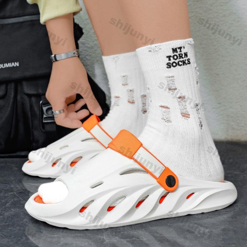 Fashion Men's One Word Slippers Summer Non Slip Outdoor Fashion Peep Toe Sandals Breathable Comfortable Height Increase Casual Flats