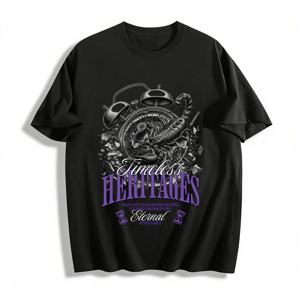 Timeless Heritages Scorpion Clock Print Inspirational Slogan Tee Pure cotton T-shirt XXS