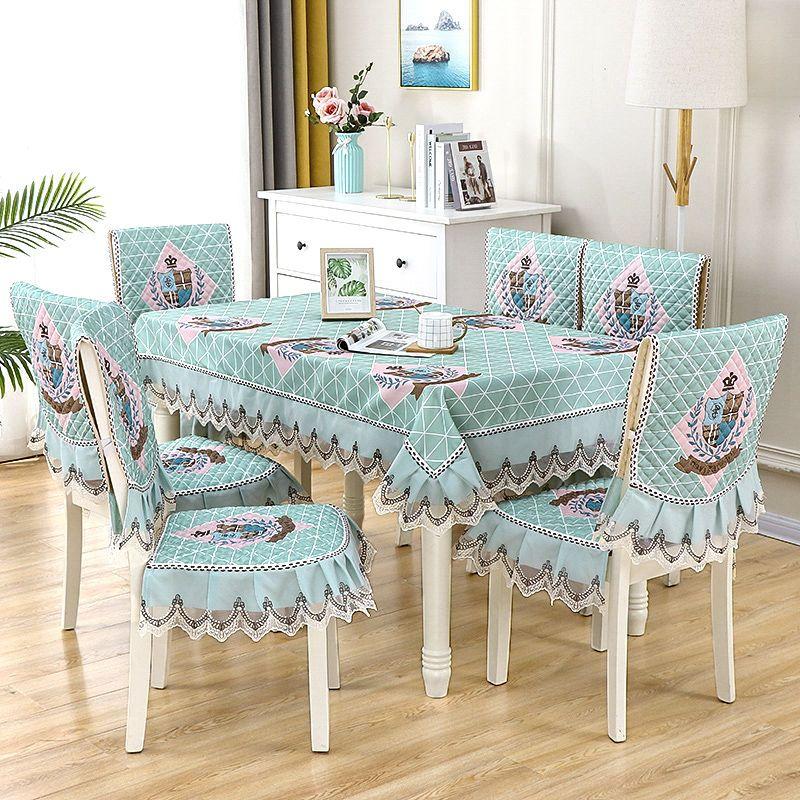 Chinese Style Chair Cover Dining Table Cloth Thick Anti Slip Chair Cushion with Lace Skirt Simple Printed Tablecloth Home Decor