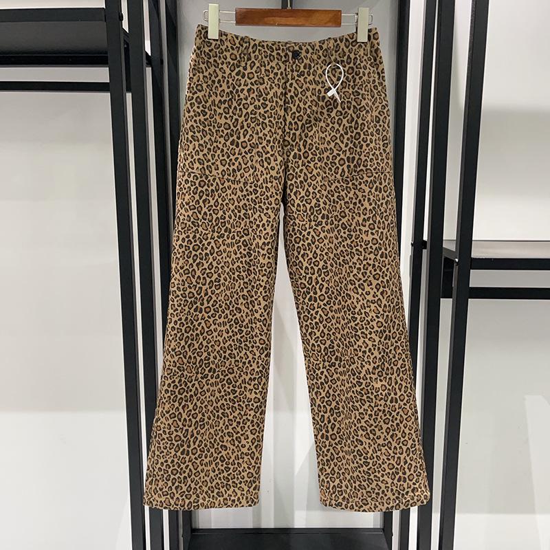 Song Yanfei Style 2025 Leopard Print Velvet Lined Straight Leg Pants Large