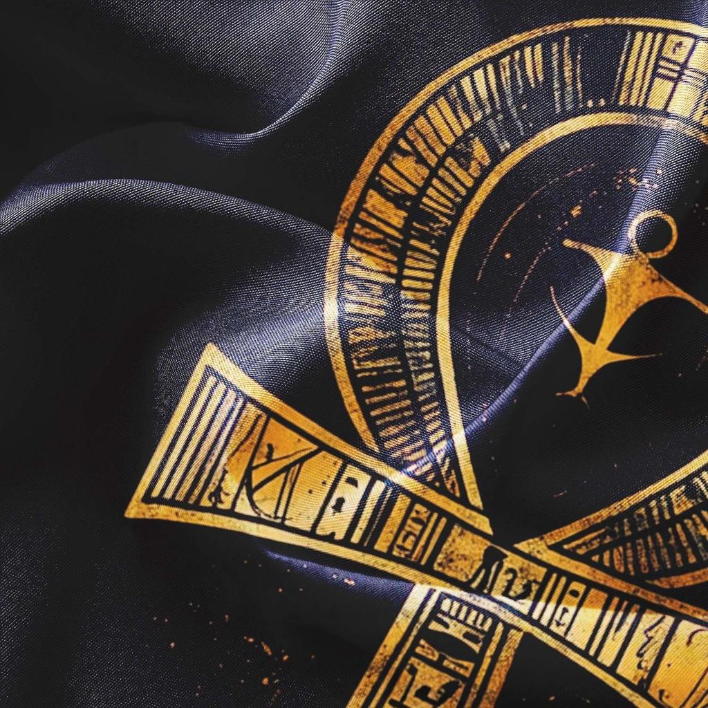 3-teiliges ägyptisches Ankh-Kreuz Bettbezug-Set Schwarz Gold Digitaldruck Polyester Bettwäsche mit Kissenbezügen Reißverschluss