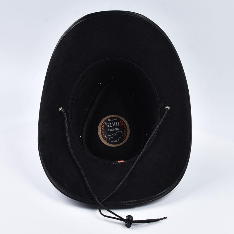 100% Leather Western Cowboy Hat Vintage Roll Brim Cowgirl Jazz Cap Gentleman Church Cap Sombrero Hombre