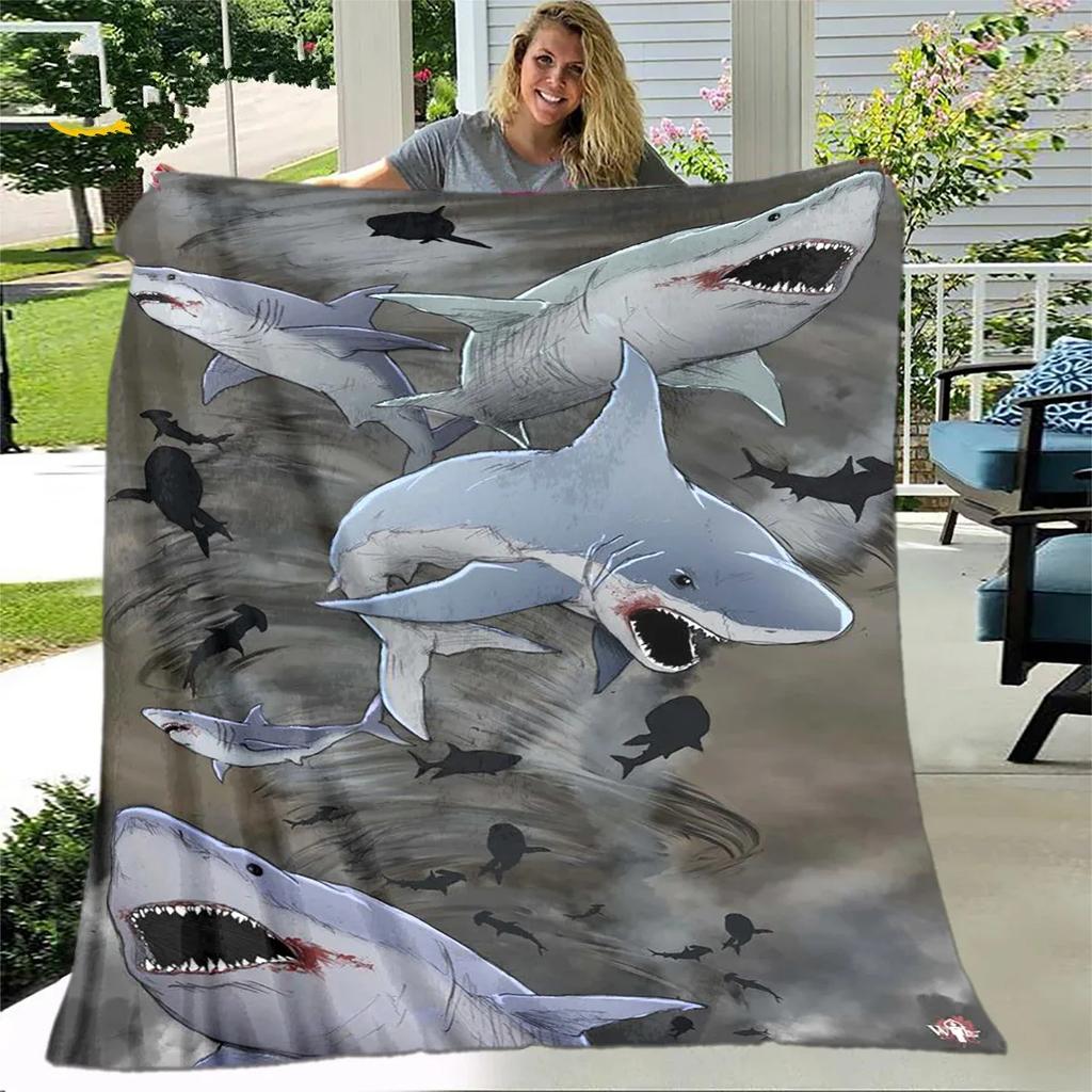 Cartoon-colored shark digital-printed polyester Bedroom velvet flannel cover blanket Fleece soft sofa cover blankets for beds